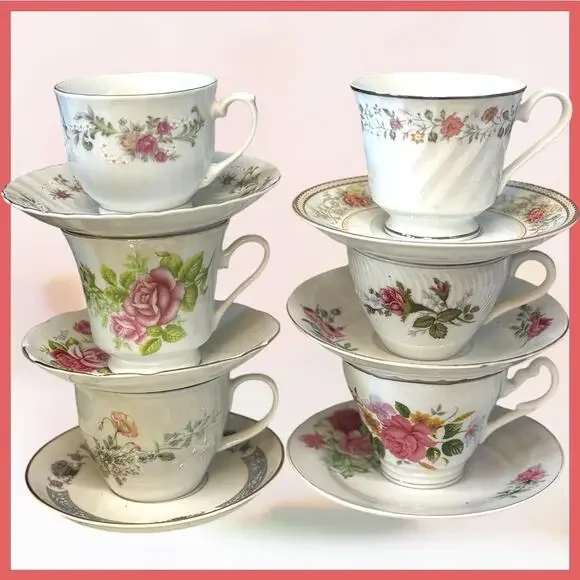 Vintage tea cup and saucer set of 6 mismatched tea party